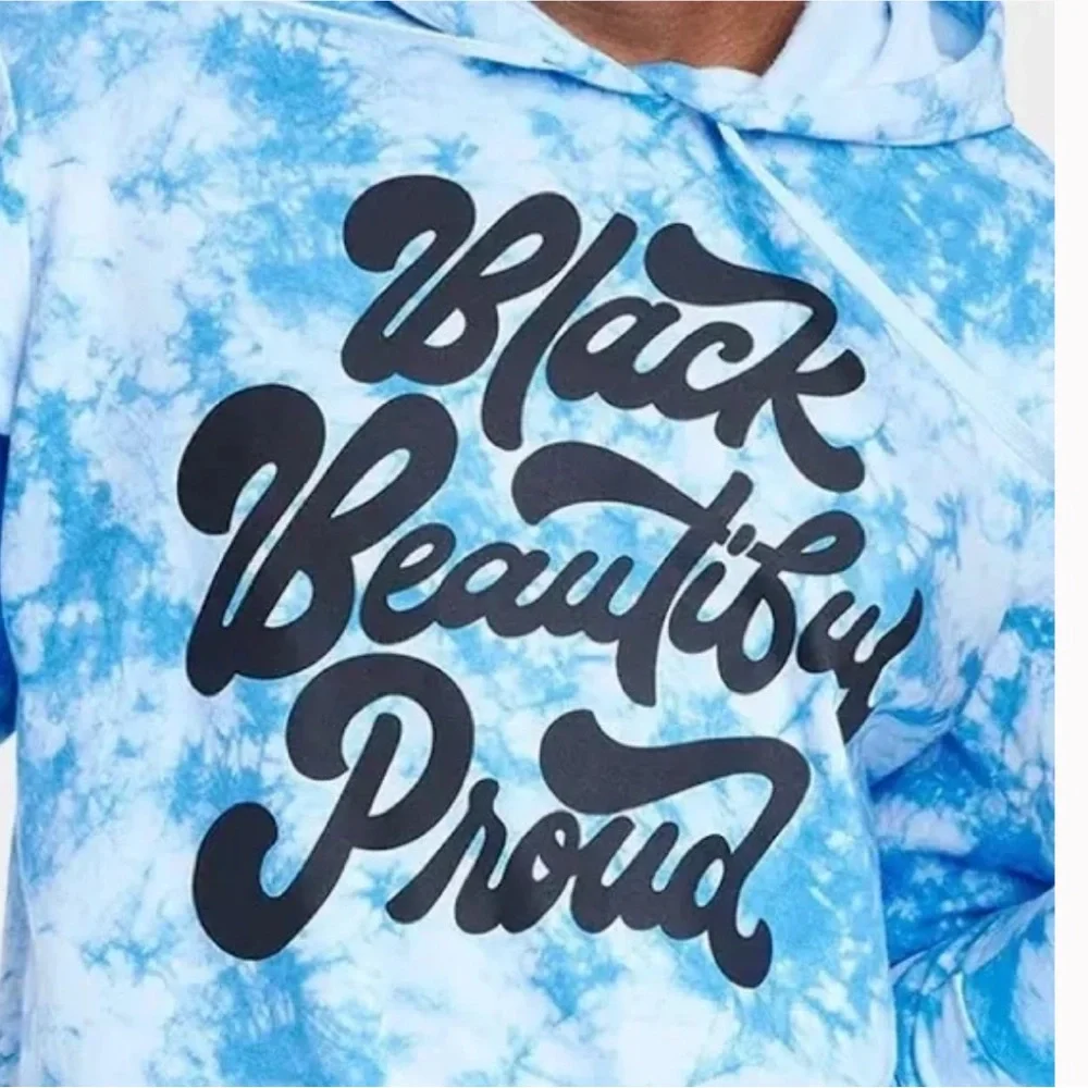 New men’s Black history month hoodie tie dye blue and white size L